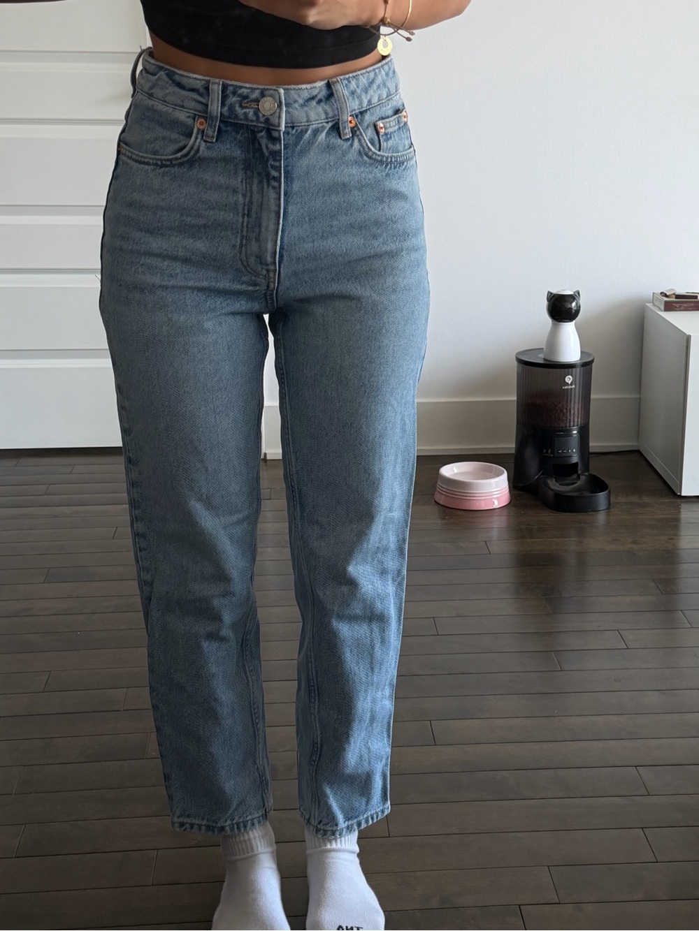 Mango Straight-Leg High-Rise Jeans — Light Blue Denim